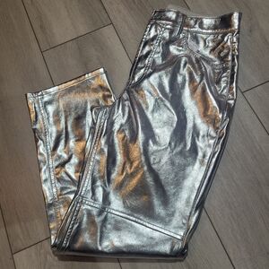 GAP Women's Cheeky Straight High Rise Cropped Metallic Pants 28 Silver Disco NEW